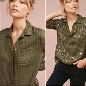 Maeve Olive Green & Clear Sequin Blouse.